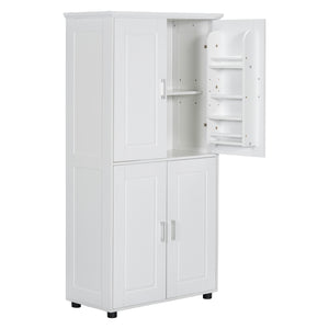 English Elm Tall White Bathroom Storage Cabinet - 4-Door Freestanding MDF Unit, Adjustable Shelves, Slim 61.8" x 18.3" x 7.5" WF323345AAK