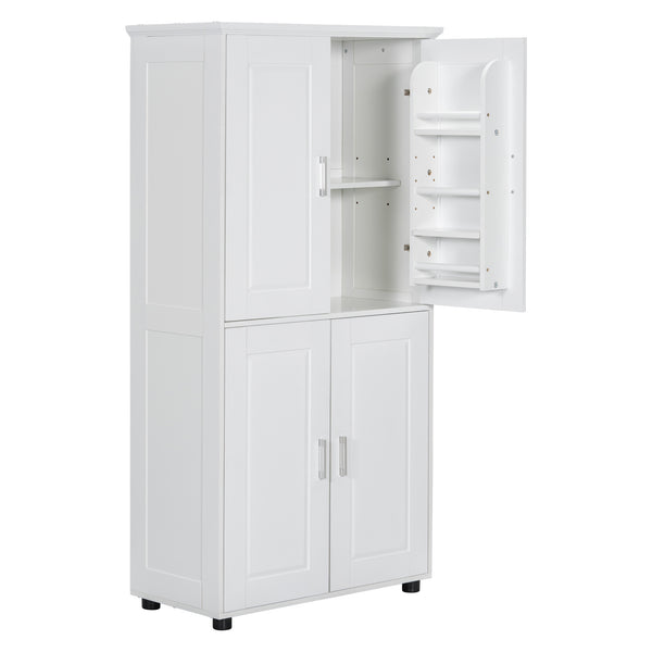 English Elm Tall White Bathroom Storage Cabinet - 4-Door Freestanding MDF Unit, Adjustable Shelves, Slim 61.8" x 18.3" x 7.5" WF323345AAK
