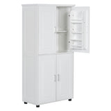 English Elm Tall and Wide Bathroom Floor Storage Cabinet, Bathroom Storage Unit, Freestanding Cabinet With 4 Doors, Adjustable Shelves, White