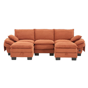 English Elm Sectional Cloud Sofa Modular Deep Seat Corduroy Upholstered Living Room Couch with Storage Orange W395S00132