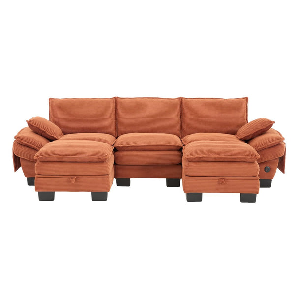 English Elm Sectional Cloud Sofa Modular Deep Seat Corduroy Upholstered Living Room Couch with Storage Orange W395S00132