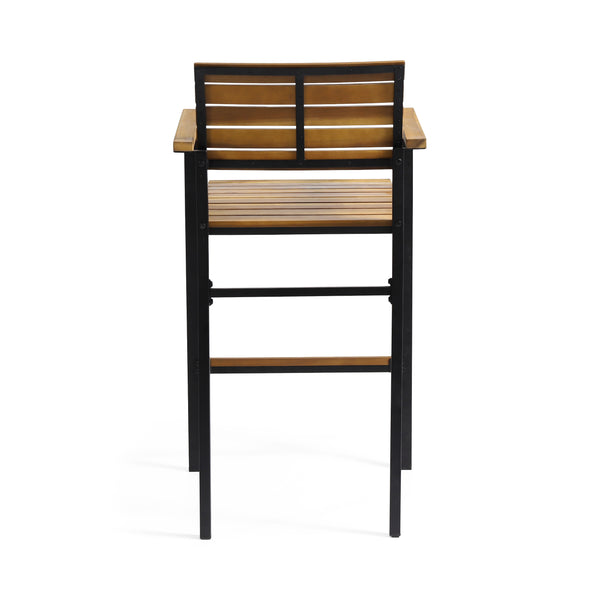 English Elm Christopher Knight Home® - BRAMPTON Industrial Acacia Wood Barstools Set of 2 — Teak Slatted Seats, Black Iron Legs, Outdoor Ready 68320.00WTC