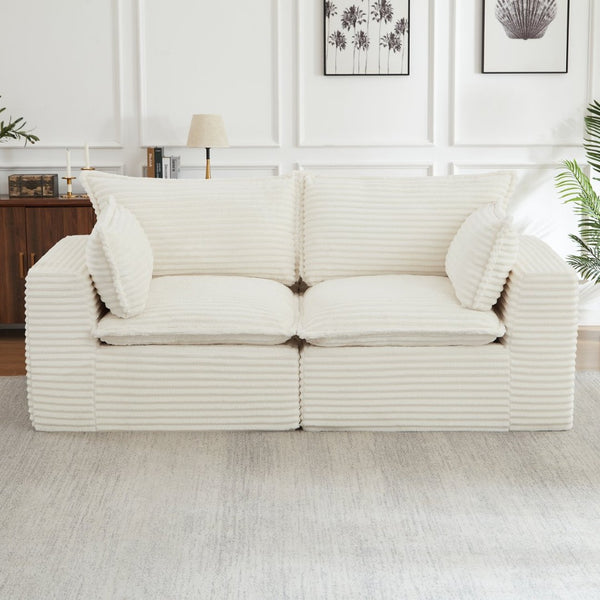 English Elm Loveseat Corduroy Cloud Couch Modular Design with Plush Pocket Spring Cushioning White W2339P400880