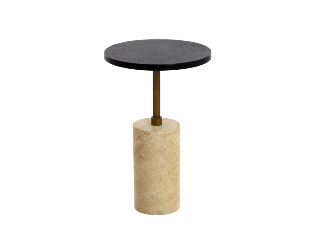 Sunpan SALDO Sculptural End Table - Industrial Chic Accent Piece with Concrete & Travertine Finish for Any Space 112582