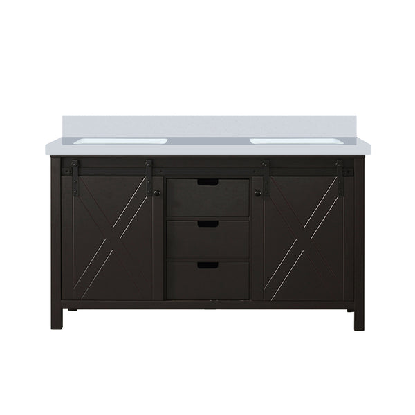English Elm Brown Double Bath Vanity With White Quartz Countertop - Stylish Storage & Soft-Close Design 60" W B2731P260047