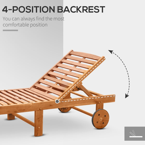 English Elm Outsunny Outdoor Folding Chaise Lounge Chair With Wheels - Stylish Acacia Wood, Teak Finish Comfort W2225P174364-GIGA