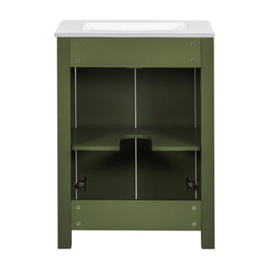 English Elm 24" Vintage Style Small Bathroom Vanity Olive Green with Ceramic Sink, Soft-Close Doors, Shelf (95) N729P292015F