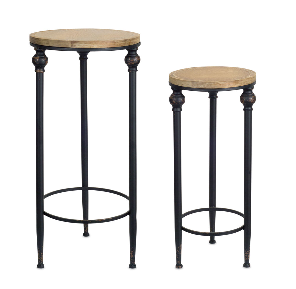 Homeroots Set Of Two 27" Black And Brown Round End Tables   518010