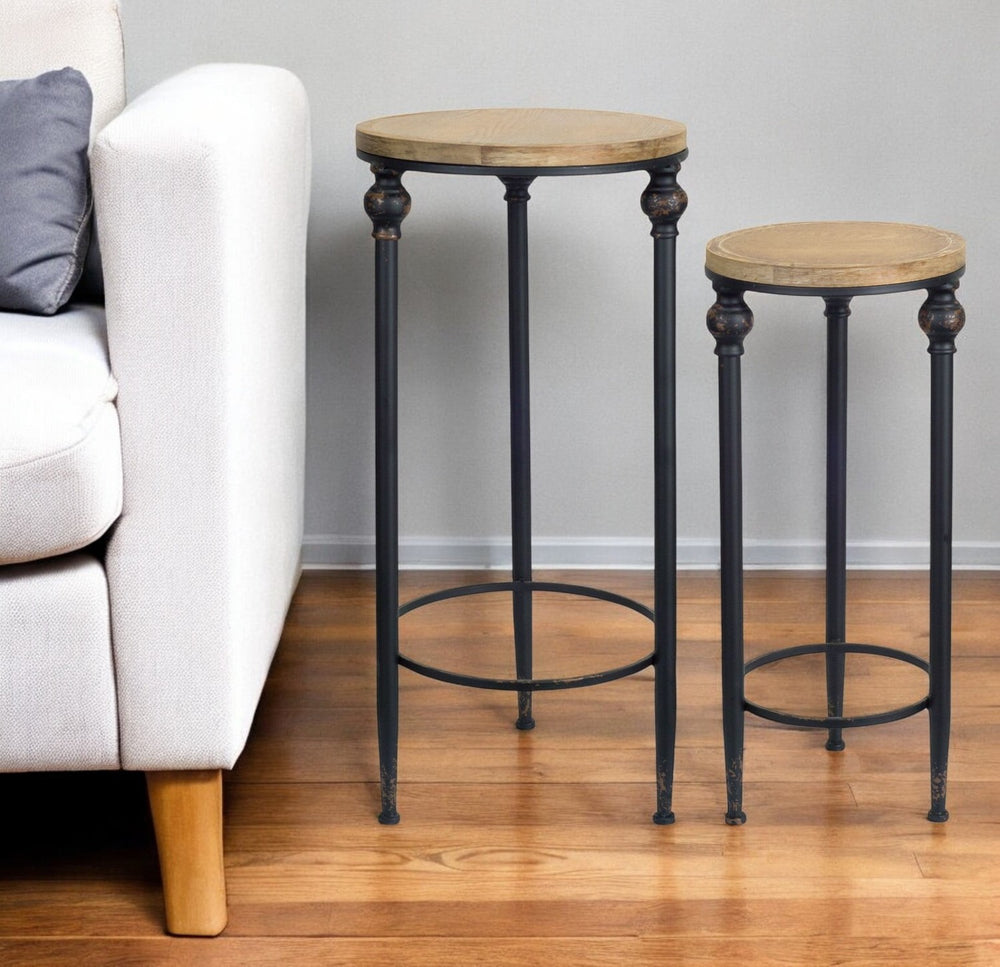 Homeroots Set Of Two 27" Black And Brown Round End Tables   518010