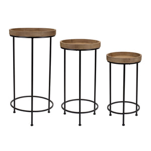 Homeroots Set Of Three 29" Black And Brown Round End Tables   518014