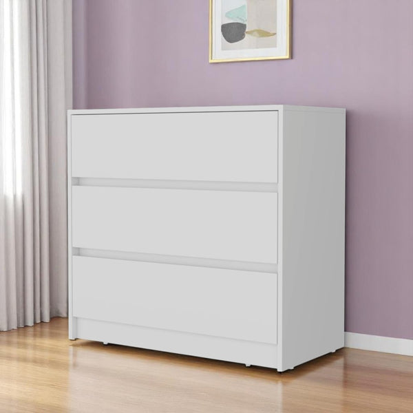 HomeRoots 33" Contemporary Three Drawer Dresser for Small Spaces - Versatile Storage Solution for Any Room White 518024