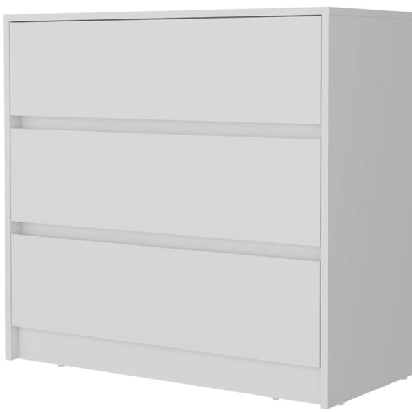 HomeRoots 33" Contemporary Three Drawer Dresser for Small Spaces - Versatile Storage Solution for Any Room White 518024