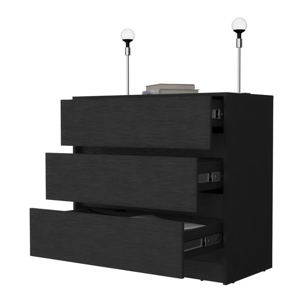 Homeroots 33" Black Manufactured Wood Three Drawer No Handles Dresser  Manufactured Wood 518025