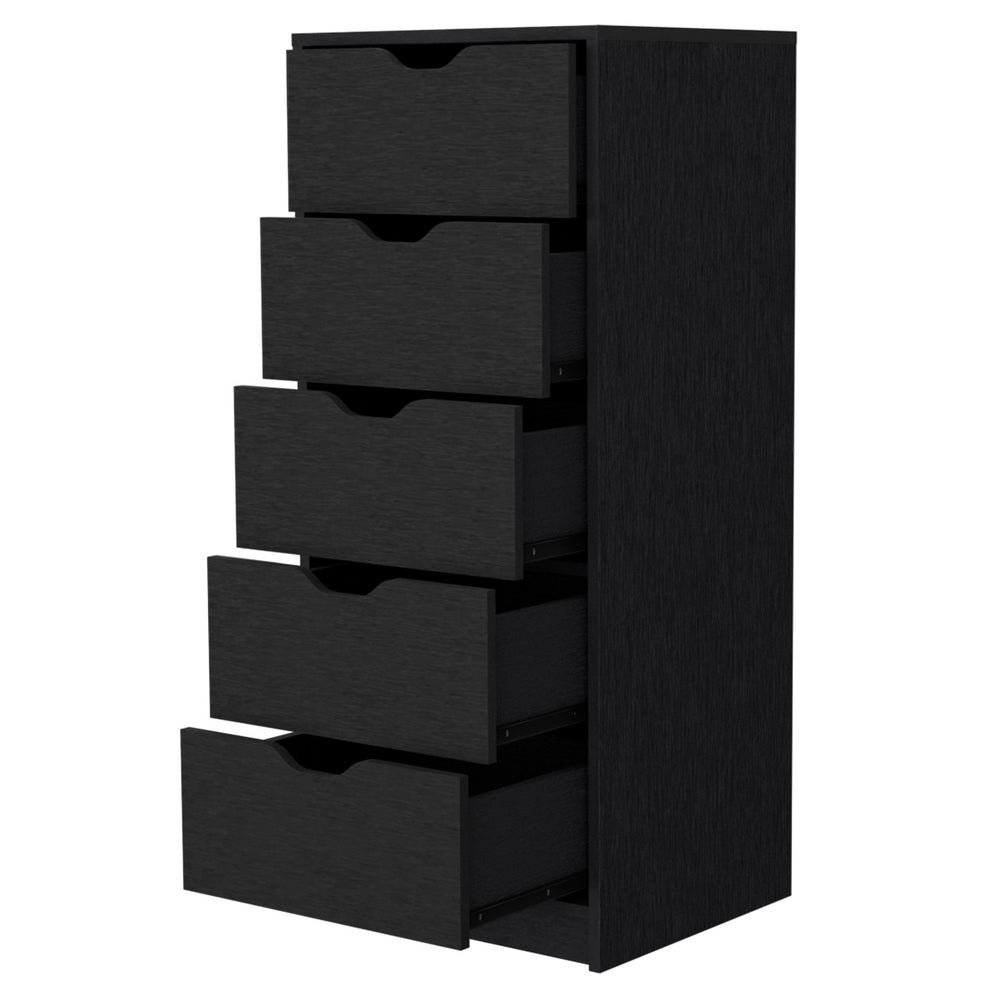Homeroots 18" Black Manufactured Wood Five Drawer Narrow Dresser  Manufactured Wood 518028