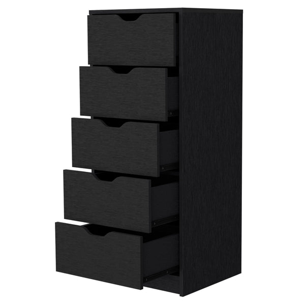 Homeroots 18" Black Manufactured Wood Five Drawer Narrow Dresser  Manufactured Wood 518028