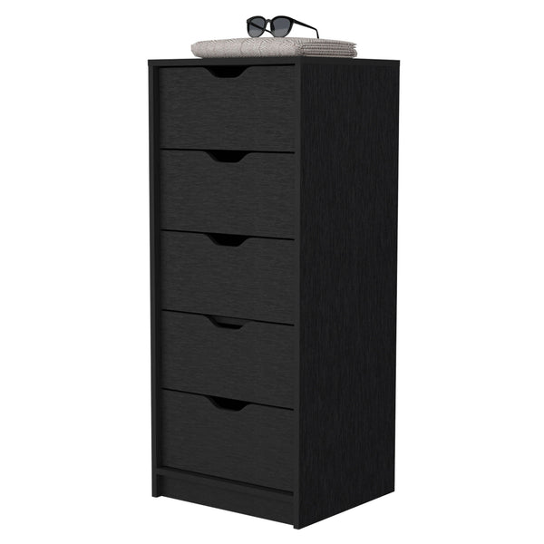 Homeroots 18" Black Manufactured Wood Five Drawer Narrow Dresser  Manufactured Wood 518028