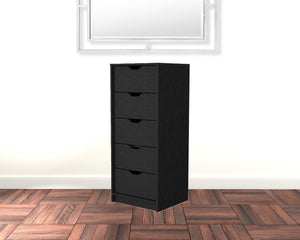 Homeroots 18" Black Manufactured Wood Five Drawer Narrow Dresser  Manufactured Wood 518028