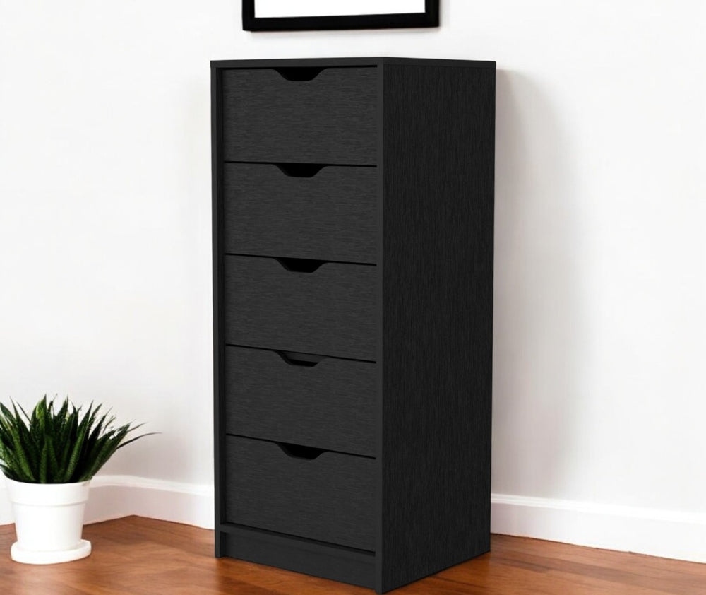 HomeRoots 18" Five Drawer Dresser - Sleek, Space-Saving Storage Solution for Any Room with Modern Style Black 518028