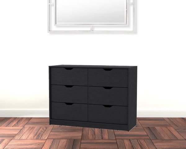 Homeroots 42" Black Manufactured Wood Six Drawer Modern Dresser  Manufactured Wood 518029