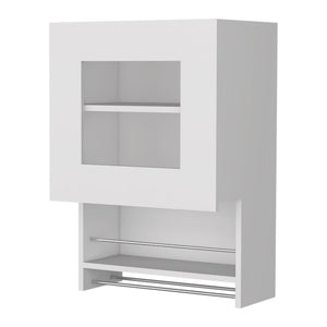 HomeRoots 20" White Accent Cabinet - Modern Glass-Front Storage with Two Shelves for Stylish Home Organization 518041