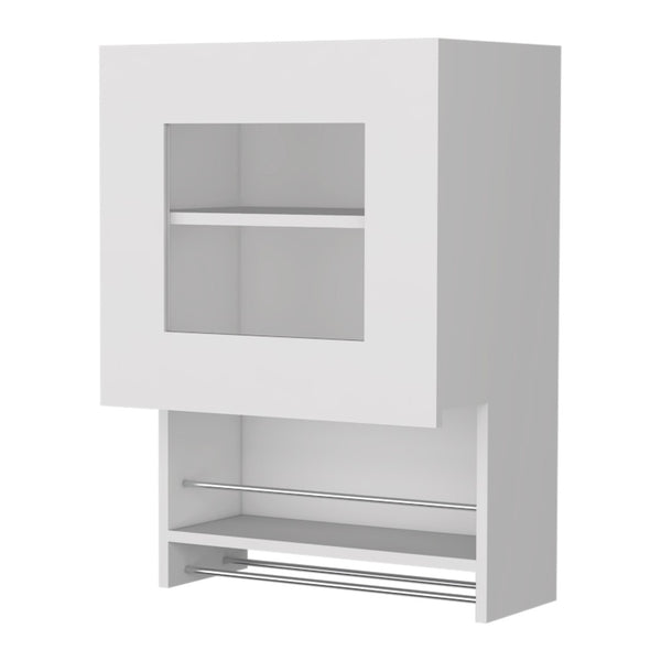 HomeRoots 20" White Accent Cabinet - Modern Glass-Front Storage with Two Shelves for Stylish Home Organization 518041