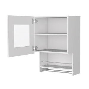 HomeRoots 20" White Accent Cabinet - Modern Glass-Front Storage with Two Shelves for Stylish Home Organization 518041