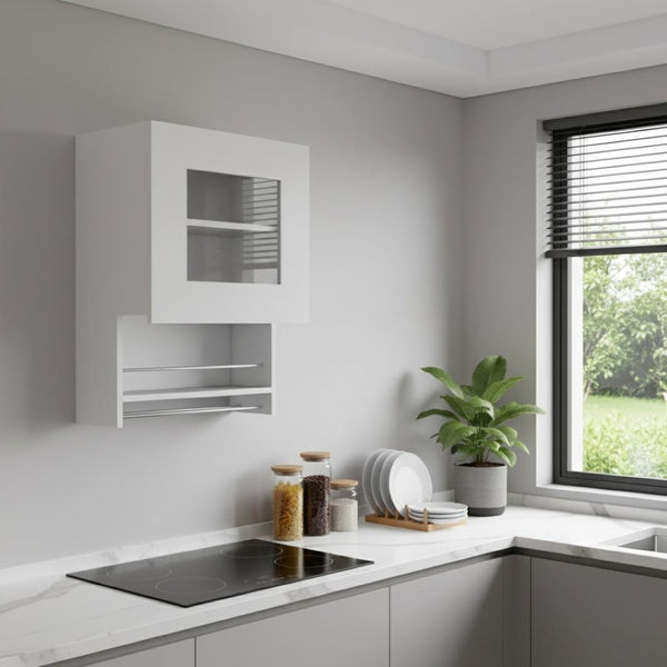 HomeRoots 20" White Accent Cabinet - Modern Glass-Front Storage with Two Shelves for Stylish Home Organization 518041