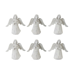 Homeroots Set Of Six 6" White Washed Polyresin Angel Figurine Tabletop Sculpture  Polyresin 518053