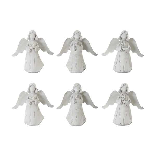 Homeroots Set Of Six 6" White Washed Polyresin Angel Figurine Tabletop Sculpture  Polyresin 518053