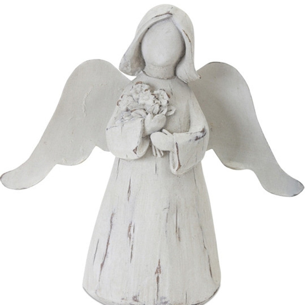 Homeroots Set Of Six 6" White Washed Polyresin Angel Figurine Tabletop Sculpture  Polyresin 518053