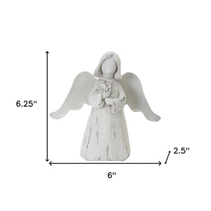 Homeroots Set Of Six 6" White Washed Polyresin Angel Figurine Tabletop Sculpture  Polyresin 518053