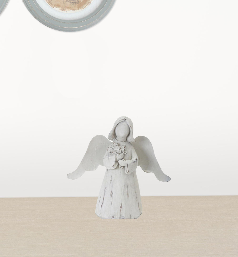 Homeroots Set Of Six 6" White Washed Polyresin Angel Figurine Tabletop Sculpture  Polyresin 518053