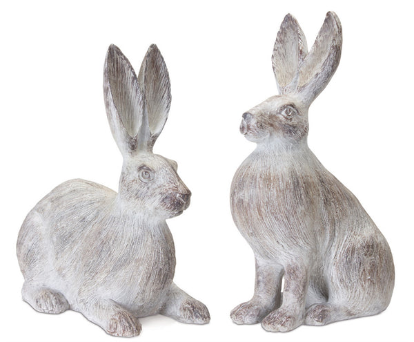 Homeroots Set Of Two 17" White Washed Polyresin Rabbit Tabletop Sculptures  Polyresin 518056