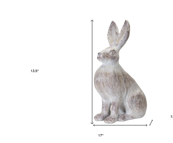 Homeroots Set Of Two 17" White Washed Polyresin Rabbit Tabletop Sculptures  Polyresin 518056