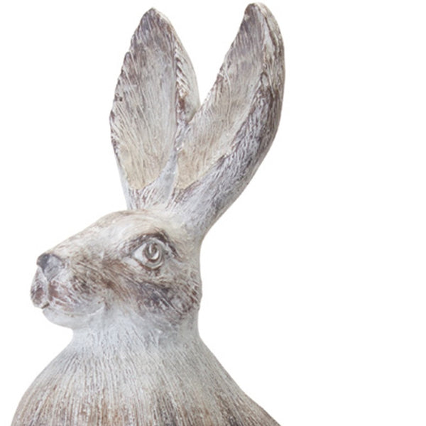 Homeroots Set Of Two 17" White Washed Polyresin Rabbit Tabletop Sculptures  Polyresin 518056