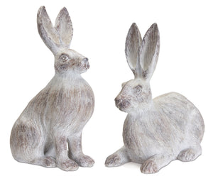 Homeroots Set Of Two 17" White Washed Polyresin Rabbit Tabletop Sculptures  Polyresin 518056