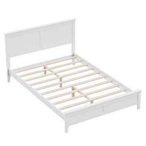 English Elm Modern Solid Wood Full Platform Bed with Slatted Headboard, Pine/MDF Frame, 550LB Capacity, No Box Spring Needed White 78.75 L x 17 W x 5 H N701P301030K