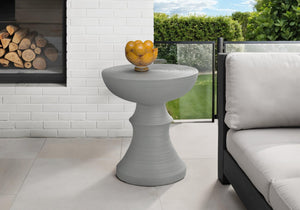 English Elm Accent Round Ribbed Magnesium Oxide Table for Modern Indoor Outdoor Living Spaces B2710P461676