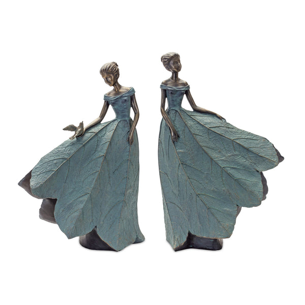 Homeroots Set Of Two 21" Blue Resin Woman Figurine Tabletop Sculpture  Cement 518073