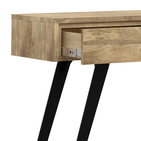 English Elm Lowry Natural Mango Wood Console Sofa Table with 3 Drawers, Industrial Metal Legs, 60" Long B136P203469