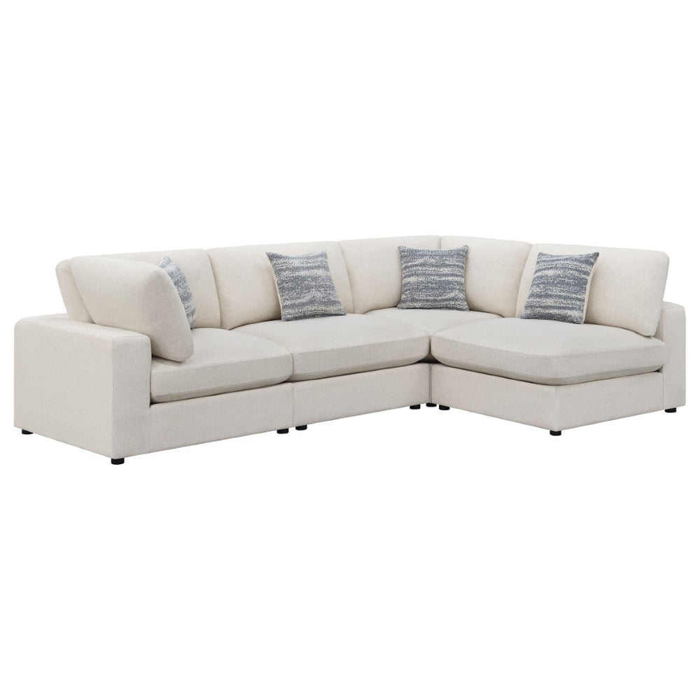 English Elm Rhette Beige 4-Piece Upholstered Sectional With Reversible Cushions & Jacquard Accent Pillows B062S00995-GIGA