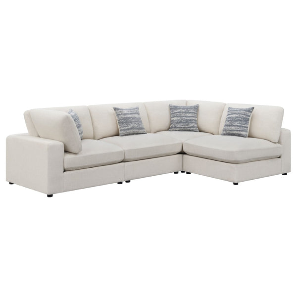 English Elm Rhette Beige 4-Piece Upholstered Sectional With Reversible Cushions & Jacquard Accent Pillows B062S00995-GIGA