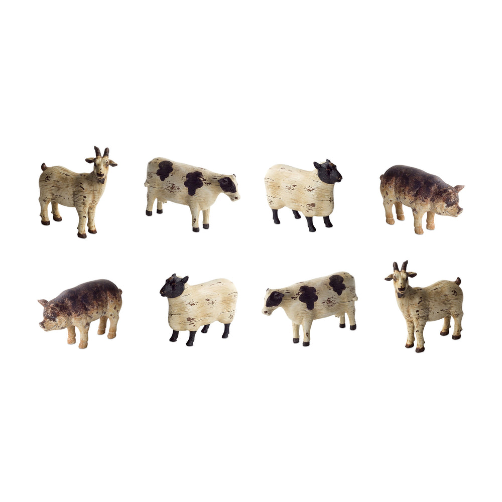 Homeroots Set Of Eight 0" Brown And White Polyresin Farm Animals Figurine  Polyresin 518113
