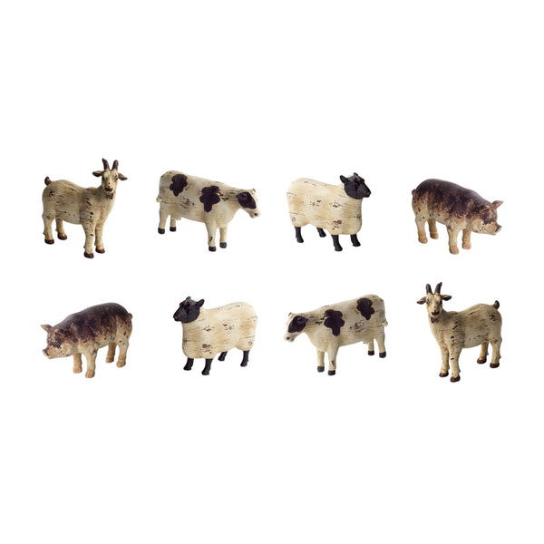 Homeroots Set Of Eight 0" Brown And White Polyresin Farm Animals Figurine  Polyresin 518113