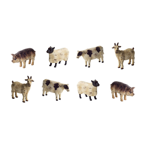Homeroots Set Of Eight 0" Brown And White Polyresin Farm Animals Figurine  Polyresin 518113