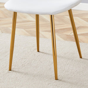 English Elm Table and Chair Set Extendable Round Mdf Dining with Gold Legs Linen Seats W1151S03957