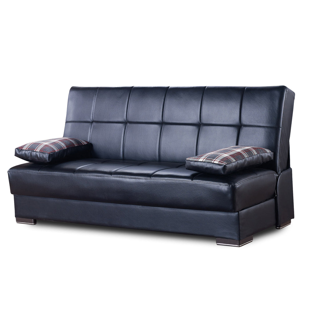 Homeroots 75" Dark Brown Faux Leather Sleeper Sofa And Toss Pillows With Brown Legs   518147