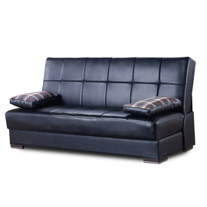 Homeroots 75" Dark Brown Faux Leather Sleeper Sofa And Toss Pillows With Brown Legs   518147