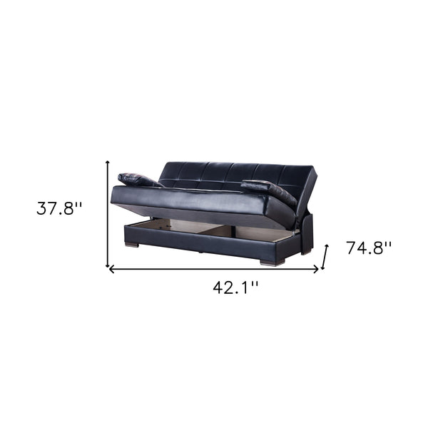 Homeroots 75" Dark Brown Faux Leather Sleeper Sofa And Toss Pillows With Brown Legs   518147