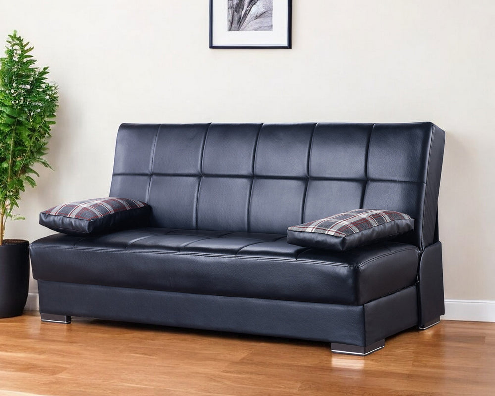 Homeroots 75" Dark Brown Faux Leather Sleeper Sofa And Toss Pillows With Brown Legs   518147